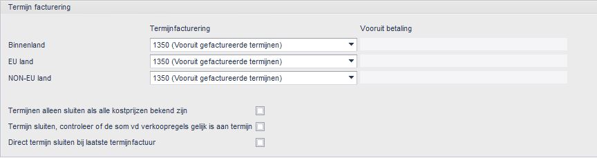 Administratie-instellingen > Verkooporder > Factureren > Termijnfacturering