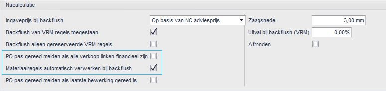 Administratie-instellingen > Productieorder > VC/NC > Nacalculatie