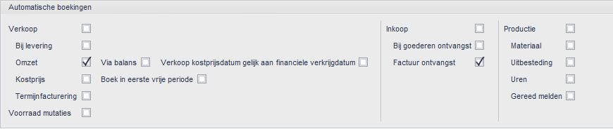 Administratie-instellingen > Financieel > Processen > Automatische boekingen > Basis