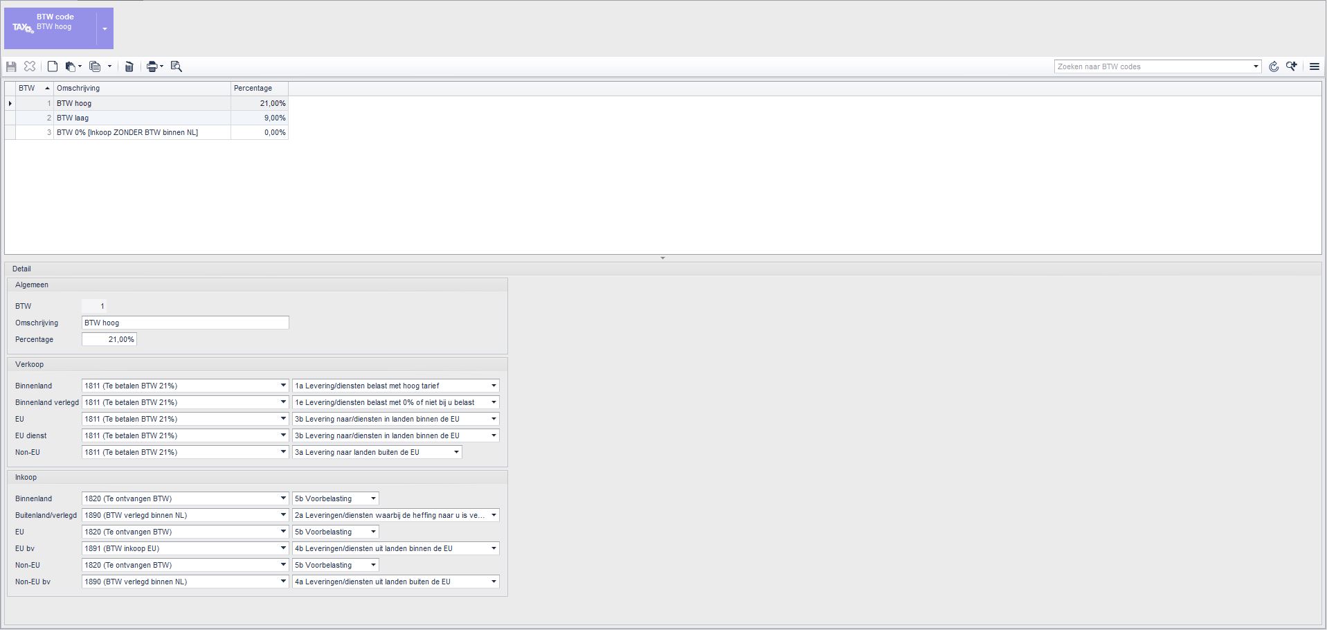 BTW codes > BTW hoog > Detail