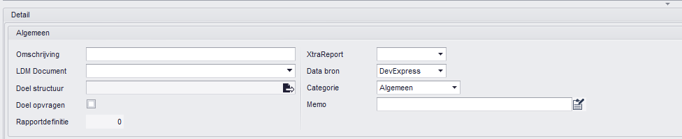 Detail rapportdefinitie leeg