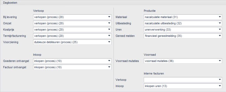 Administratie-instellingen > Financieel > Processen > Dagboeken