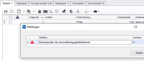 Procesmelding: Inkooporder ter accordering geblokkeerd