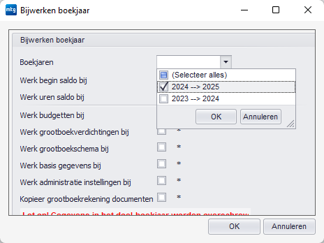 Bijwerken boekjaar 2024 --> 2025