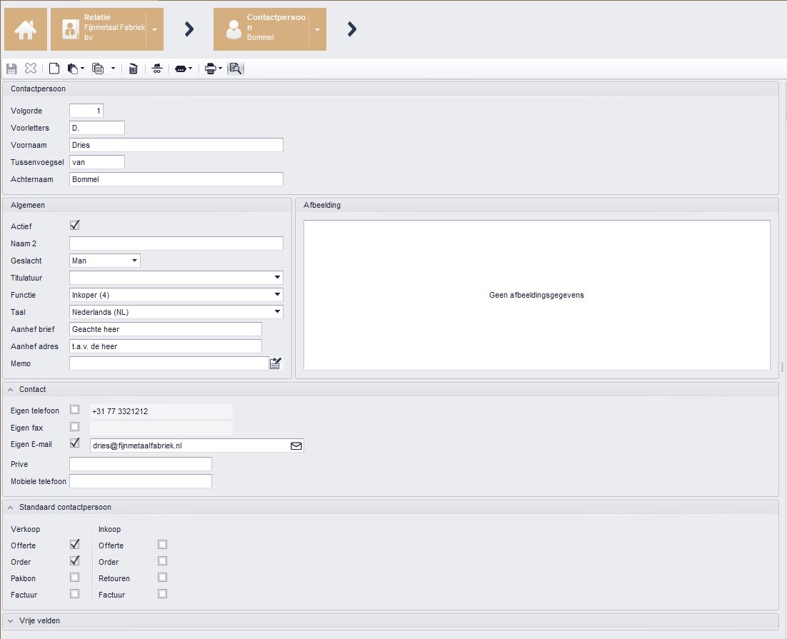 Relatie > Standaard contactpersoon > Fijnmetaal