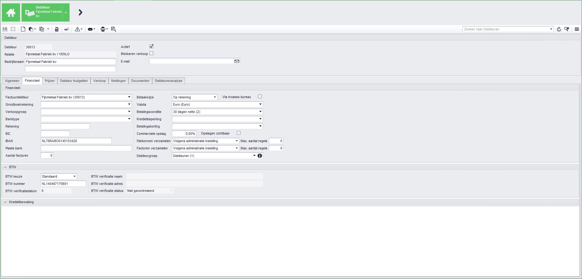 Debiteur > Financieel > Fijnmetaal