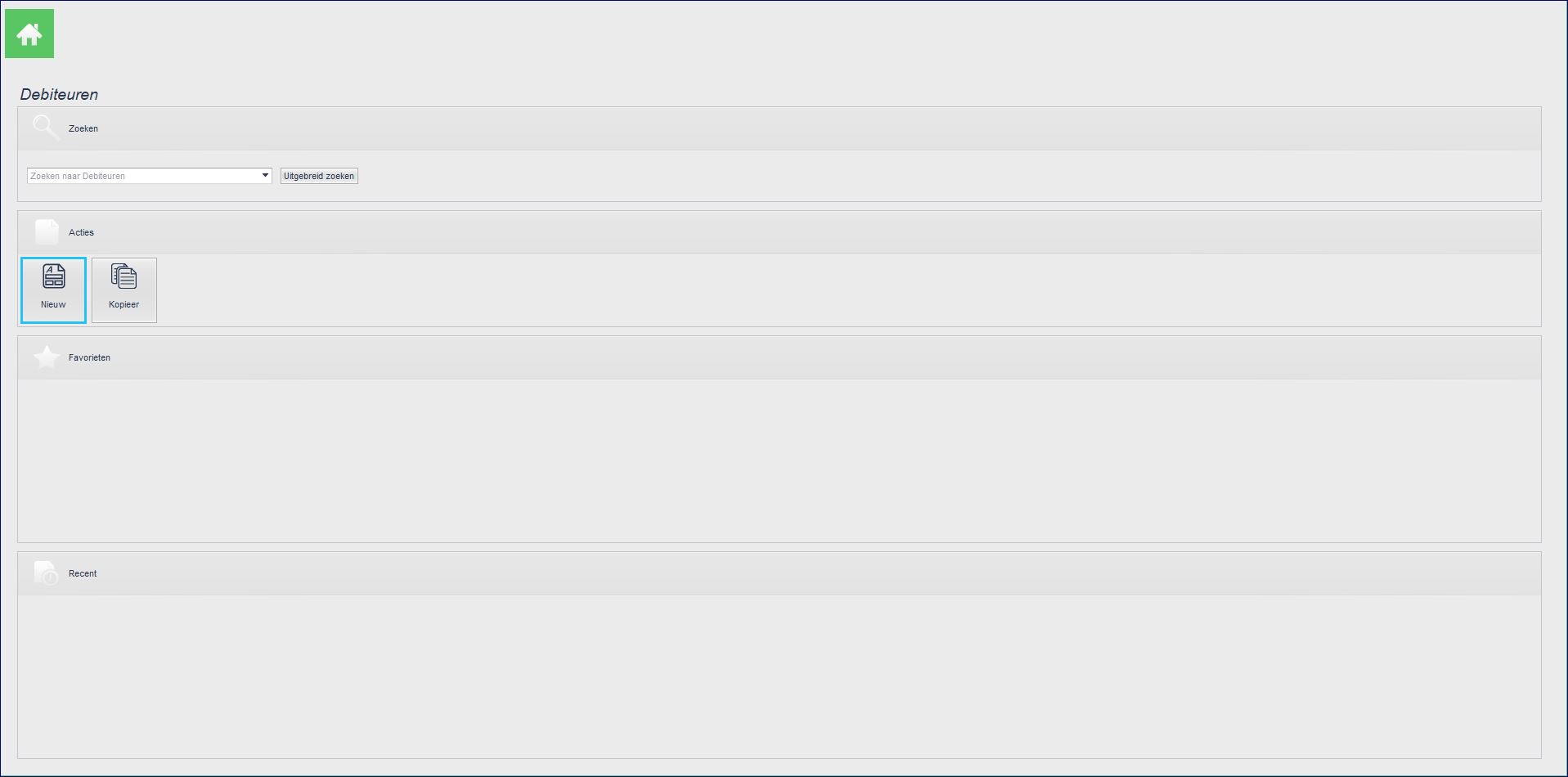 Debiteuren > modulestartpagina > Nieuw