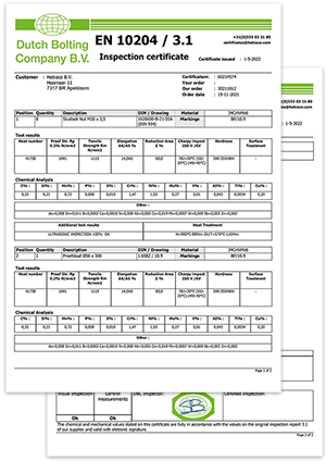 Materiaalcertificaat voorbeeld van Hetraco